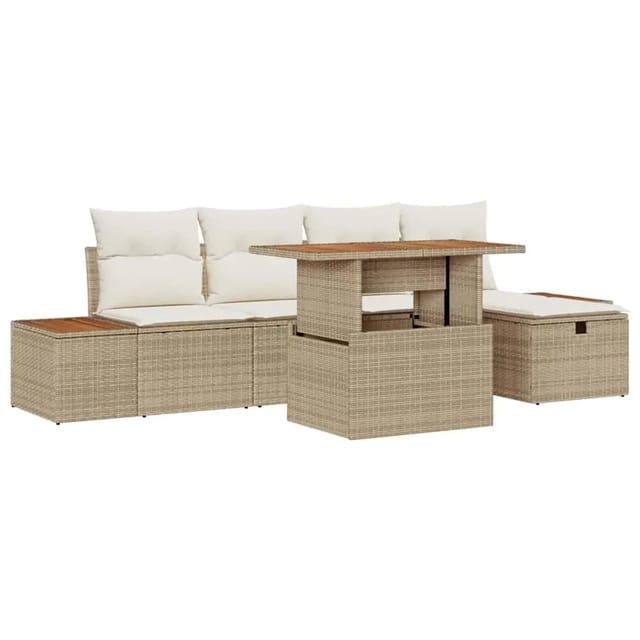 Garten-sofa-set Mit Kissen Mit Speicher 6 Pcs Beige Poly Rattan Vidaxl