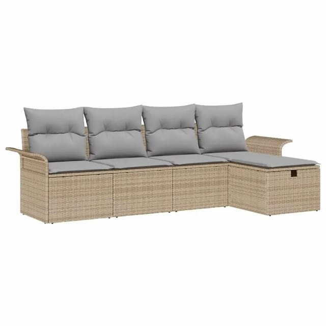 5-teiliges Garten Sofa Set Mit Kissen Beige Poly Rattan Vidaxl 728714