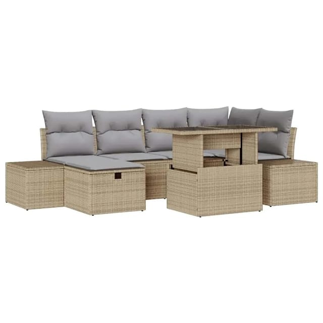Garten-sofa-set Höhenverstellbar 7 Pcs Beige Poly-rattan Vidaxl