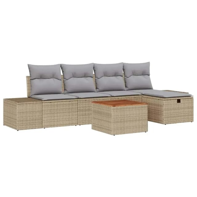 Garten-sofa-set 6-teilig Beige, Grau Rattan, Polyester - Vidaxl