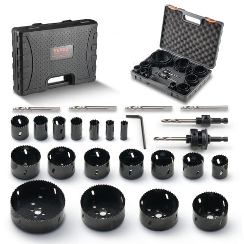 VEVOR Lochsäge Set Bimetall, 18-tlg. Lochblätter, 6 Lochbohrer Schnitttiefe 38 mm, Bimetall Lochsägensatz Bohrmaschine Zubehör, Profi Lochsägen zum Bohren von Holz, Eisen, Kunststoff und PVC usw.