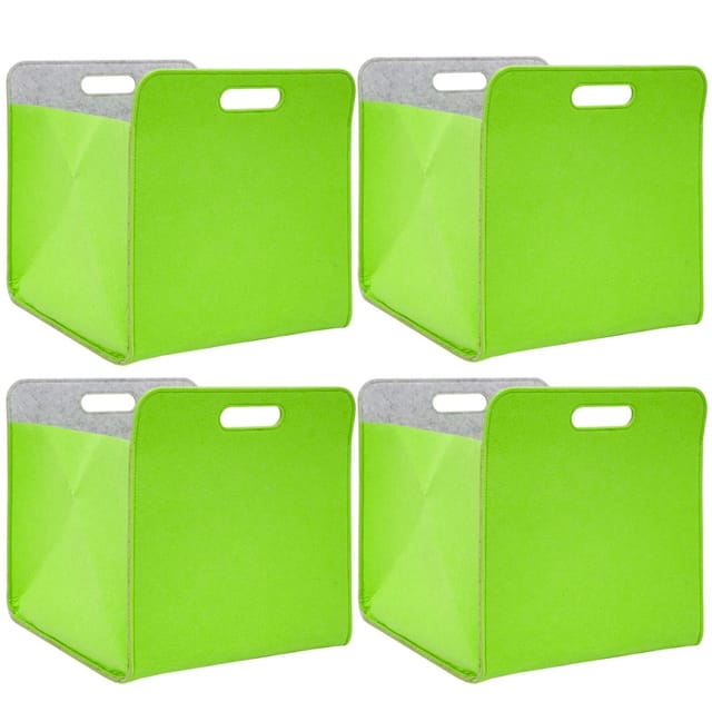 DuneDesign Filz Aufbewahrungsbox für Kallax Regal 33 x 33 x 38 cm 4er Set Grün