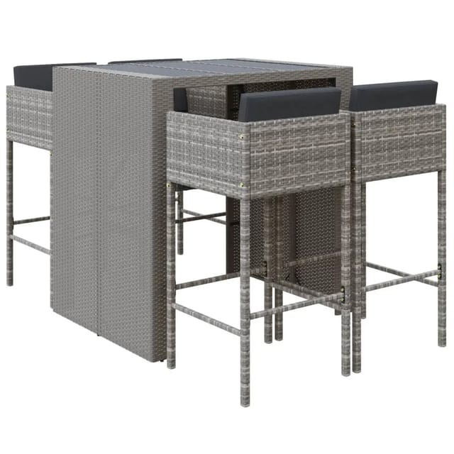 vidaXL 5-tlg Gartenbar-Set mit Kissen Grau Poly Rattan Modell 5