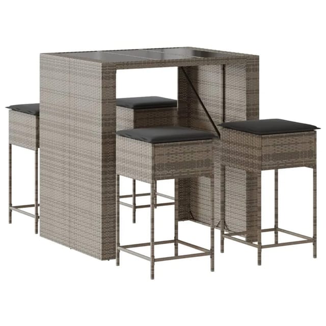 vidaXL 5-tlg Gartenbar-Set mit Kissen Grau Poly Rattan Modell 14