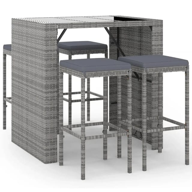 vidaXL 5-tlg Gartenbar-Set mit Kissen Grau Poly Rattan Modell 1