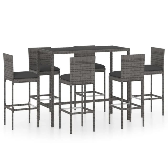 vidaXL 7-tlg Gartenbar-Set mit Kissen Poly Rattan Grau Modell 5