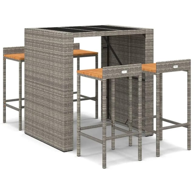 vidaXL 5-tlg Gartenbar-Set Grau Poly Rattan & Massivholz Akazie Modell 1