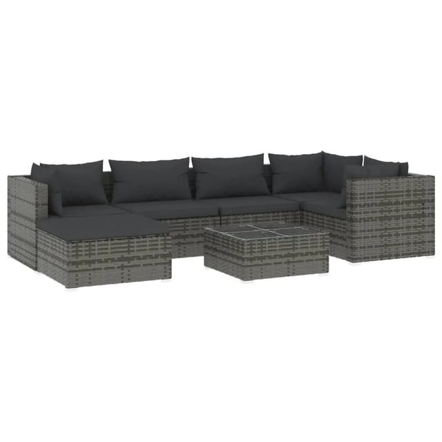 vidaXL 7-tlg Garten-Lounge-Set mit Kissen Poly Rattan Grau Modell 20