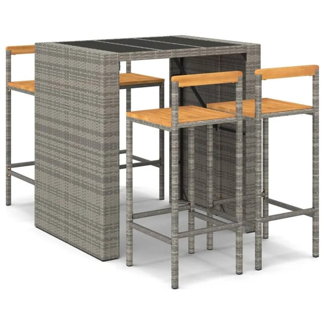 vidaXL 5-tlg Gartenbar-Set Grau Poly Rattan & Massivholz Akazie Modell 7