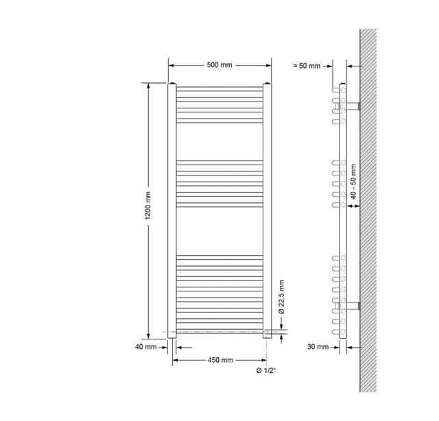 ECD Germany Badheizkörper Elektrisch mit Heizstab 1200W Große Leistung 50x120cm