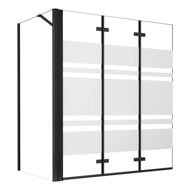 AICA 130cm Schwarz Faltwand 3 teilig Badewanneaufsatz mit 80cm Seitewand 6mm Nano ESG