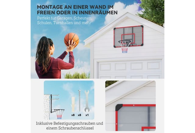 SPORTNOW Basketballkorb Stahl Kunststoff Schwarz Rot 113L x 61B x 73H cm