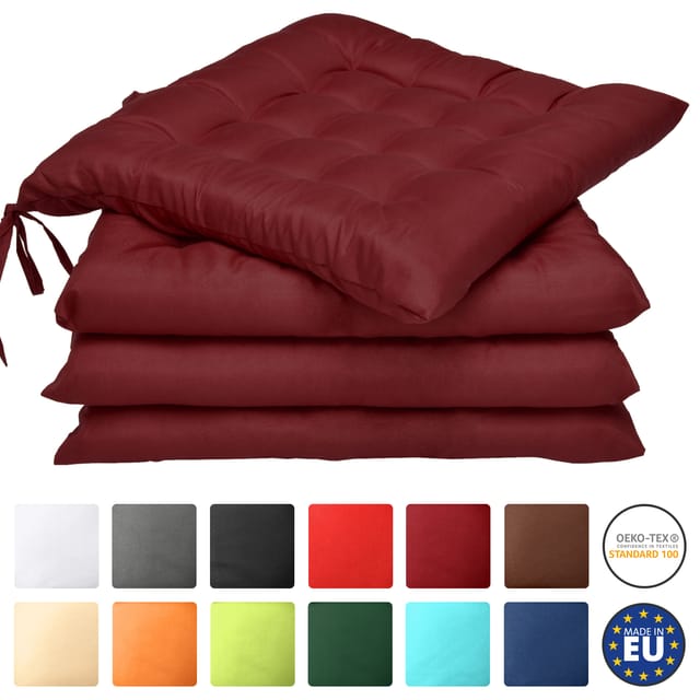 Beautissu 4er Set Stuhlkissen 40x40 mit Bändern Lea Dunkelrot