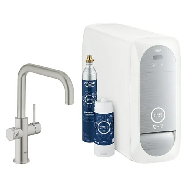 Grohe Spültisch-Einhebelmischer Blue Home Supersteel, U-Auslauf-Starter Kit