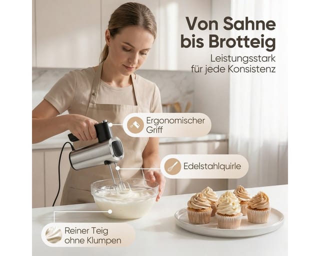 PROFICOOK Handmixer PC-HM 1335, Edelstahl-Design, Longlife-Motor, 400W