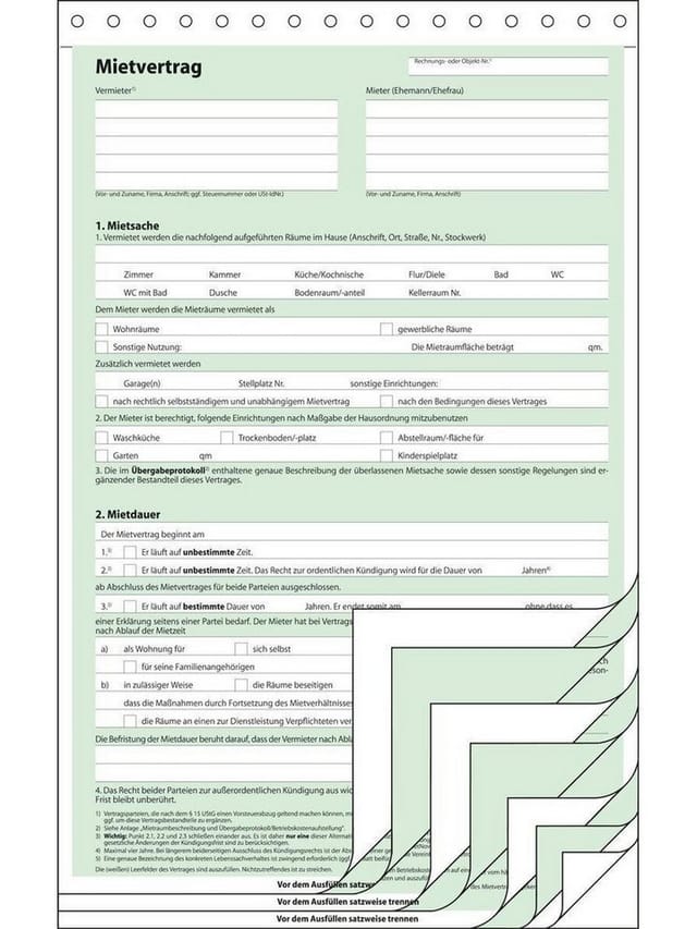 Mietvertrag MV480 DIN A4 selbstdurchschreibend 2x3Blatt