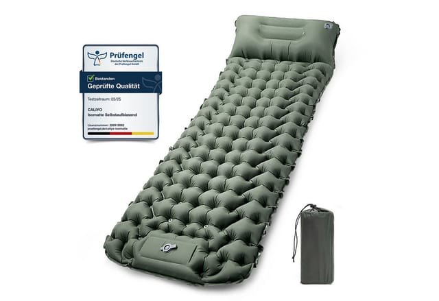 CALIYO Isomatte Ultraleicht Isomatte mit integrierter Fußpumpe, Camping Outdoor, Rutschfest, wasserdicht & reißfest für maximalen Komfort