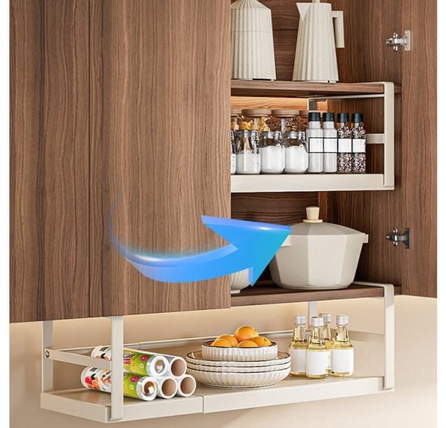 GarveeMore Küchenorganizer-Set 27-45CM Expandable unter Schrank Regal hängende Lagerung Korb Veransta, Hängender Korb zur Aufbewahrung unter dem Regal,Metall