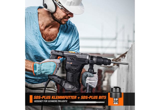DOVAMAN Bohrhammer SDS-Plus, 4 in 1 Funktionen, 1500W/7J, SDS-Plus Adapter, 4350RPM/900RPM