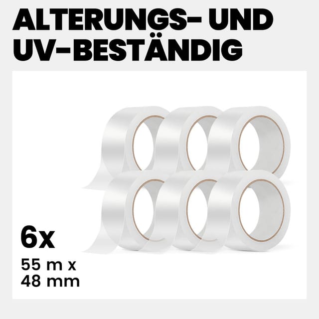 Bundviel Klebeband Paketklebeband 6-96 Rollen 48mm x 55m Packband Klebeband (Set, 6-St) Paketklebeband - leises und sauberes Verpacken