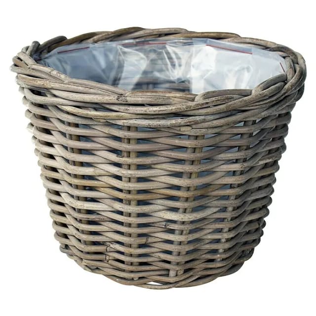 Van der Leeden Pflanzschale Pflanzkorb Rattan Grau Ø 29 cm – Stilvoller Übertopf für Ihr Zuhause
