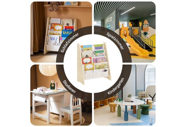 SoBuy Bücherregal KMB50, Bücherregal Kinder, Kinder Bücherregal, Kinderbücherregal, Kinder-Bücherregal Hängefächerregal mit 4 Ablagefächern