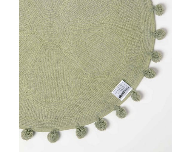 Homescapes Badematte Runde Badematte Blume, 60 cm – Badvorleger salbeigrün mit Pompons, Höhe 20 mm, 60 cm