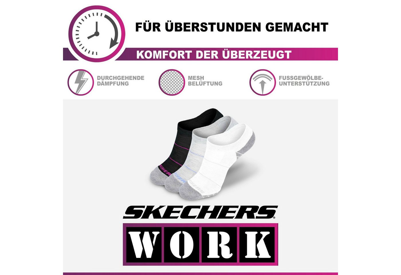 Skechers Arbeitssocken Socken Herren Damen Multi Pack - Mesh Belüftungstechnologie (3er, 6er Pack und 12er Pack) Robustes Material und bequemer Tragekomfort - Gepolstertes Fußbett Bild 2