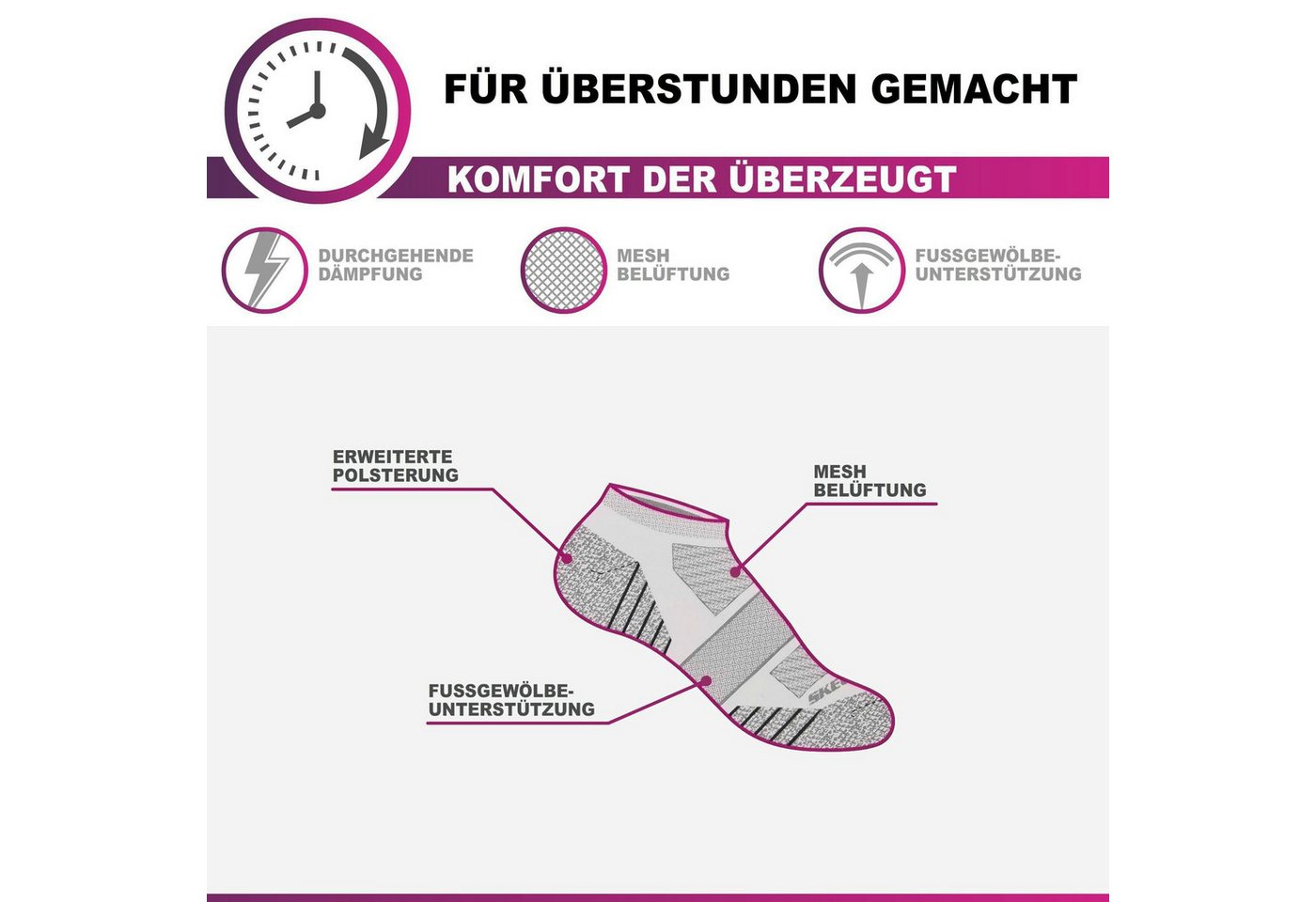 Skechers Arbeitssocken Socken Herren Damen Multi Pack - Mesh Belüftungstechnologie (3er, 6er Pack und 12er Pack) Robustes Material und bequemer Tragekomfort - Gepolstertes Fußbett Bild 5