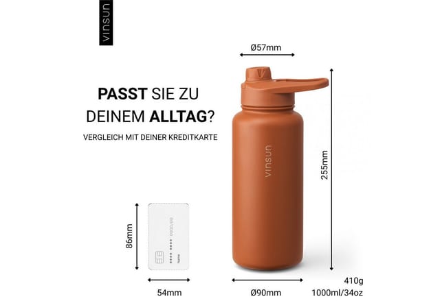 Vinsun Isolierflasche Edelstahl Trinkflasche 1L Strohhalm - 2 Deckel Thermoflasche BPA frei, Doppelwandig isoliert, auslaufsicher, bruchsicher, Geruchsneutral