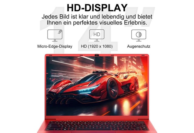 bvate 2026 14-Zoll-Laptop-Computer, 8 GB DDR4, Quad-Core N5095 CPU Notebook Notebook (OTHER, N5095, 8 GB, 256 GB SSD, 180° Drehung/Low Blue Light-Zertifizierung/Deutsche Tastaturaufkleber)