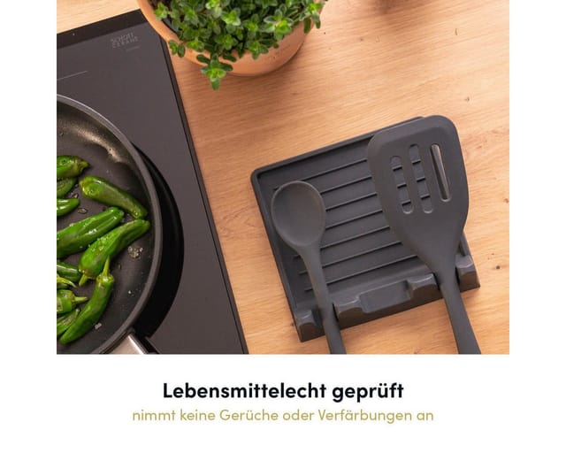 Hoffmann Germany Pfannenwender Küchenhelfer Silikon Edelstahl 30 cm anthrazit, Edelstahlkern, Schlitze, 200°C, spülmaschinenfest