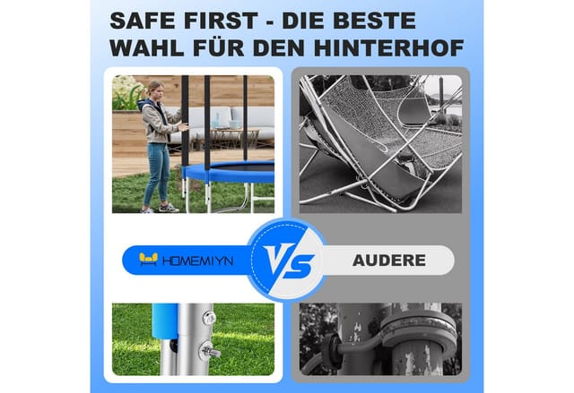 HomeMiYN Gartentrampolin Garten Trampolin mit Sicherheitsnetz – Outdoor Kinder Trampolin, Schutzrand schwarz,mit sicherheisnetz