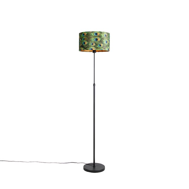 Schwarze Stehlampe Mit Veloursschirm Pfau Mit Gold 35 Cm - Parte