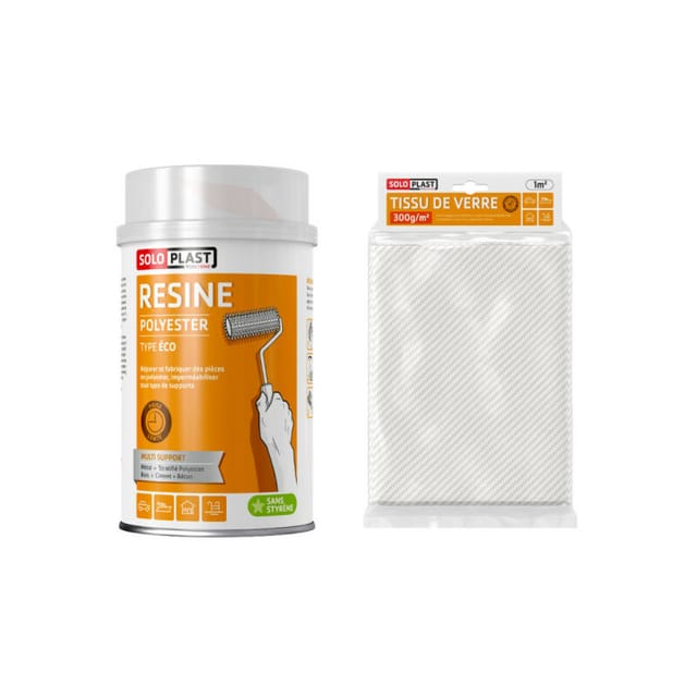 Soloplast - Eco-pack Polyesterharz 1 Kg - Glasgewebe Roving 300g M2