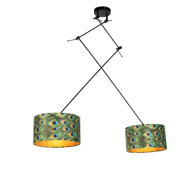 Hängelampe Mit Samtschirmen Pfau Mit Gold 35 Cm - Blitz Ii Schwarz