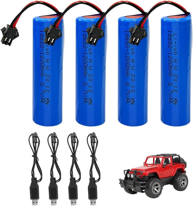 Stück 3,7 V 1200 Mah Lithium-ionen-akkus, Li-ionen-akkus, 18650 Wiederaufladbare Akkus Mit 4 Usb-ladegeräten, Sm-2p Li-ionen-akkus, Kompatibel Mit Ferngesteuerten Fahrzeugen, Booten, Panzern Und Autos