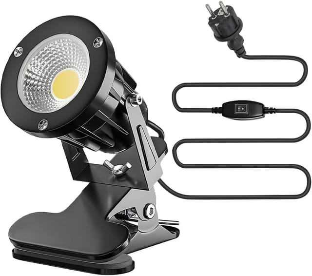 Led-klemmstrahler, 7 W, Mit 3 M Kabel, Wasserdichtem Schalter (schutzart Ip65), Warmweißes Licht (3000 K), Für Den Innen- Und Außenbereich, Z. B. Für Rasen, Garten, Hof Und Terrasse