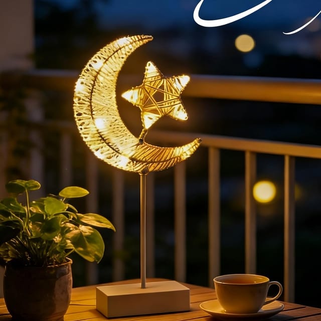 Halbmondförmige Led-tischleuchte Für Ramadan, Mond- Und Sternenmotiv, Für Die Dekoration Von Muslimischen Wohn- Und Büroräumen, Eid Mubarak
