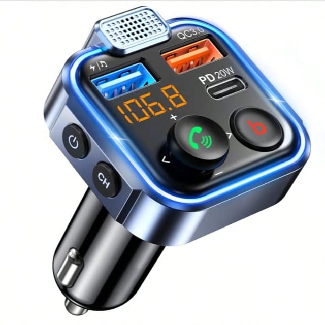 Auto-fm-transmitter, Zigarettenanzünder-bluetooth 5.3-radiosender, 20 W Pd Typ C+ Qc3.0-schnellladegerät, Freisprechanrufe, Bass-mp3-musikplayer, Unterstützt U-disk