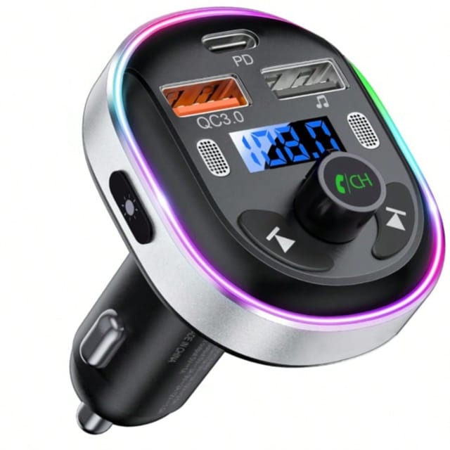 Bluetooth 5.3 Fm-transmitter, Auto-bluetooth-adapter Für Auto, 30 W, Pd&qc 3.0, Unterstützt Freisprechen, 7 Farblichter