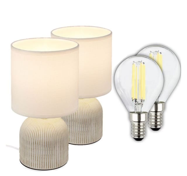 Keramik Tischleuchte Weiß Ø15cm Inkl. 2x E14 Eek A Led 2,5w 3000k