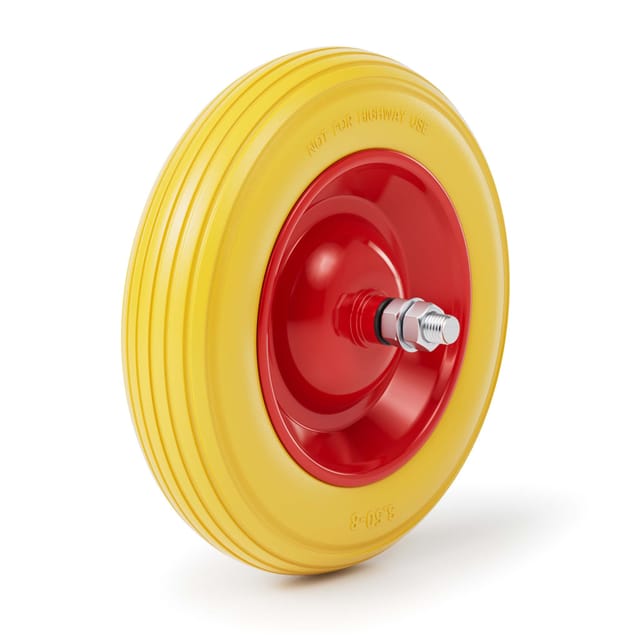 Wiltec - Pannensicheres Pu Rad 3.50-8 80 X 370 Mm 130 Kg, Polyurethan Vollgummi Schubkarren Komplettrad Mit Steckachse, Schubkarrenrad Pannensicher