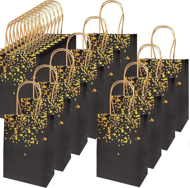 Minkurow 20 Pack Krafttüten, Papiertüten, Kraftpapiertüten Mit Griff, Recycelbare Geschenktüten Für Weihnachten, Hochzeit, Geburtstag, Party (schwarz-15x8x21cm)