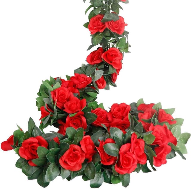 Langray Rosengirlande, Künstliche Rosenranken, 4 Stück, Kunstseide, Blumengirlanden Für Haus, Büro, Bogen Und Gartendeko Rot