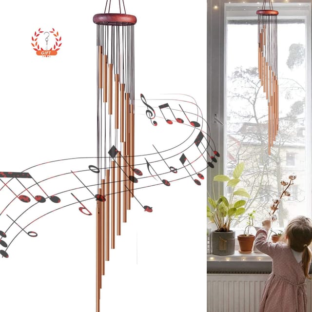 Minkurow Windspiele Für Den Außenbereich, 90 Cm Gedenk-windspiele Mit Haken, 18 Rohr-windglocke Aus Aluminiumlegierung Mit Holzdesign, Geschenk Für Garten, Terrasse, Hinterhof, Heimdekoration