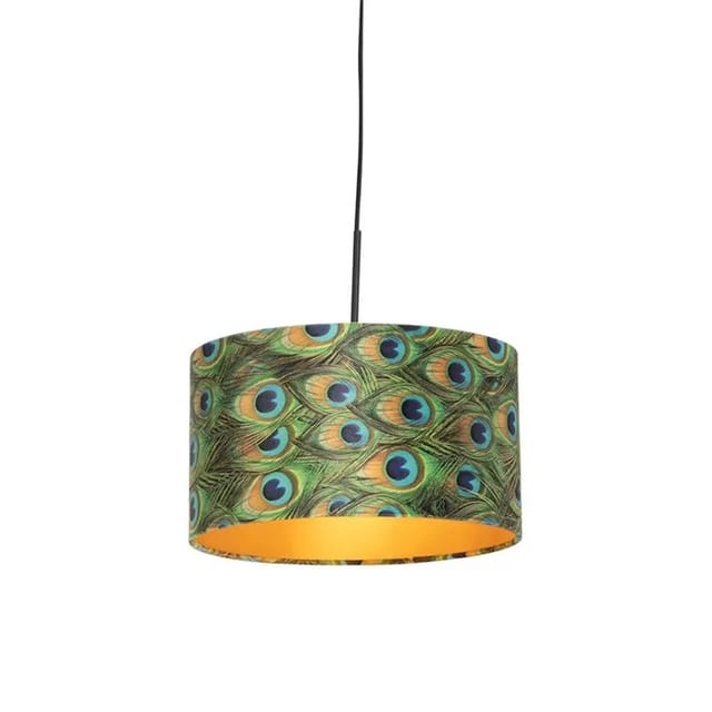 Hängelampe Mit Veloursschirm Pfau Mit Gold 35 Cm - Combi