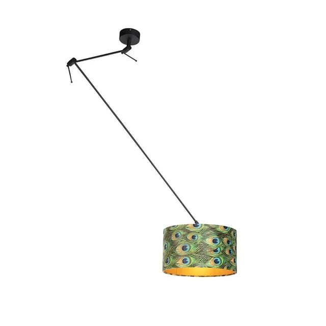 Hängelampe Mit Veloursschirm Pfau Mit Gold 35 Cm - Blitz I Schwarz