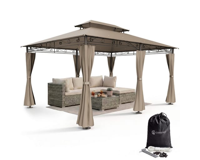 Pavillon 3x4m Gartenzelt Garten Seitenteile Metall Wasserabweisend Topas Taupe - Casaria