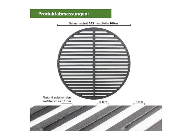 Baumarktplus - Grillrost Ø 34,3 Cm Rund Emailliert Rost Grillgitter Gusseisen Grillplatte